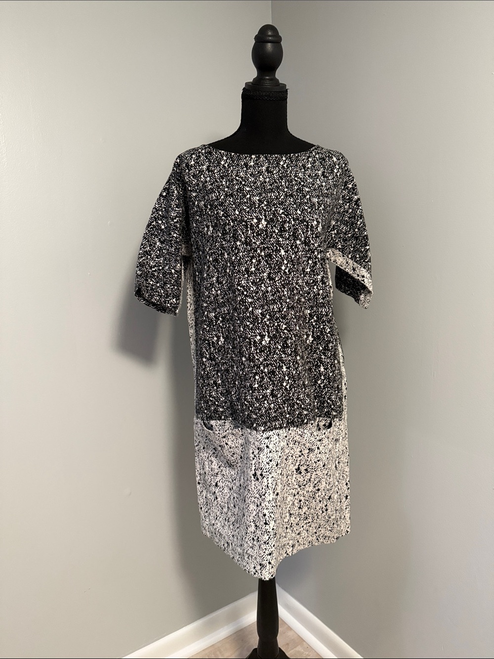 Banana Republic Black and White Speckled Midi Shift Dress